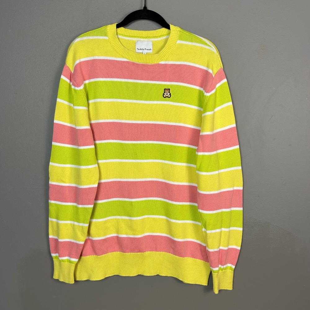 Teddy Fresh Striped Sweater Mens Large Cotton Knit Crewneck Logo Streetwear